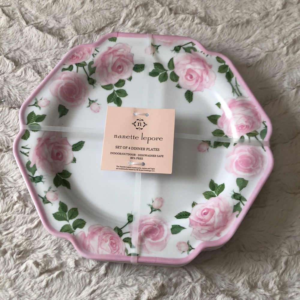 Nanette Lepore Pink Rose Floral Dinner Plates - Picture 7 of 7
